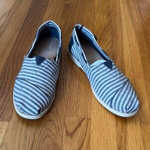 Toms Striped Slip-On Shoes in Blue and White